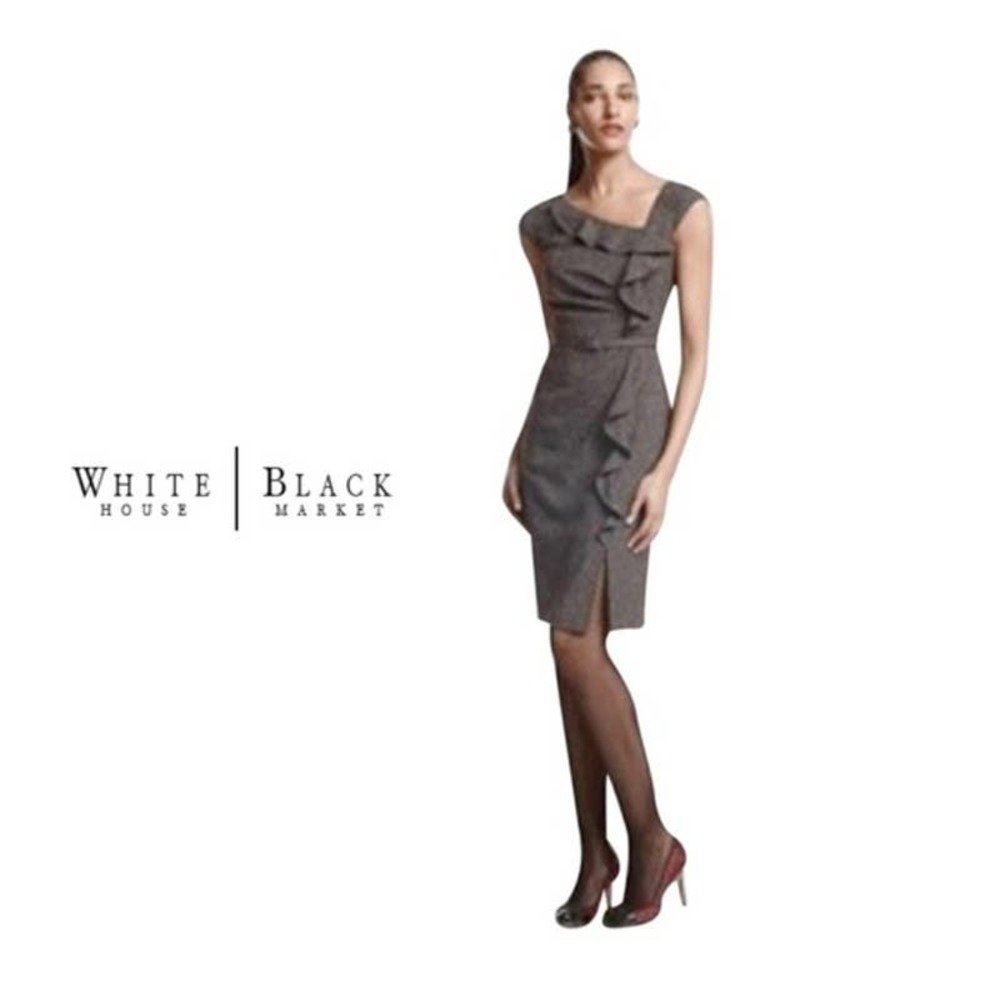 White House Black Market Gray Sheath Dress with Ruffle Detail